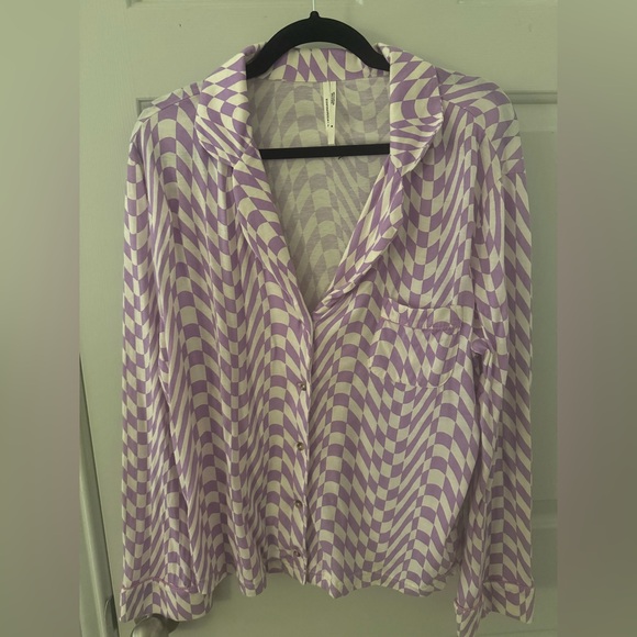 Anthropologie Lavender/Purple and White Geometric Button Down Long Sleeve Shirt - Picture 11 of 12